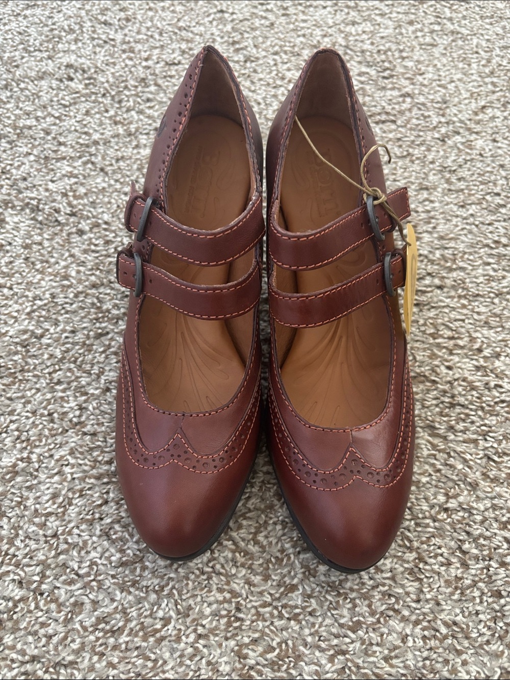 Born Double-Strap Mary Jane Heels in Burgundy Brown